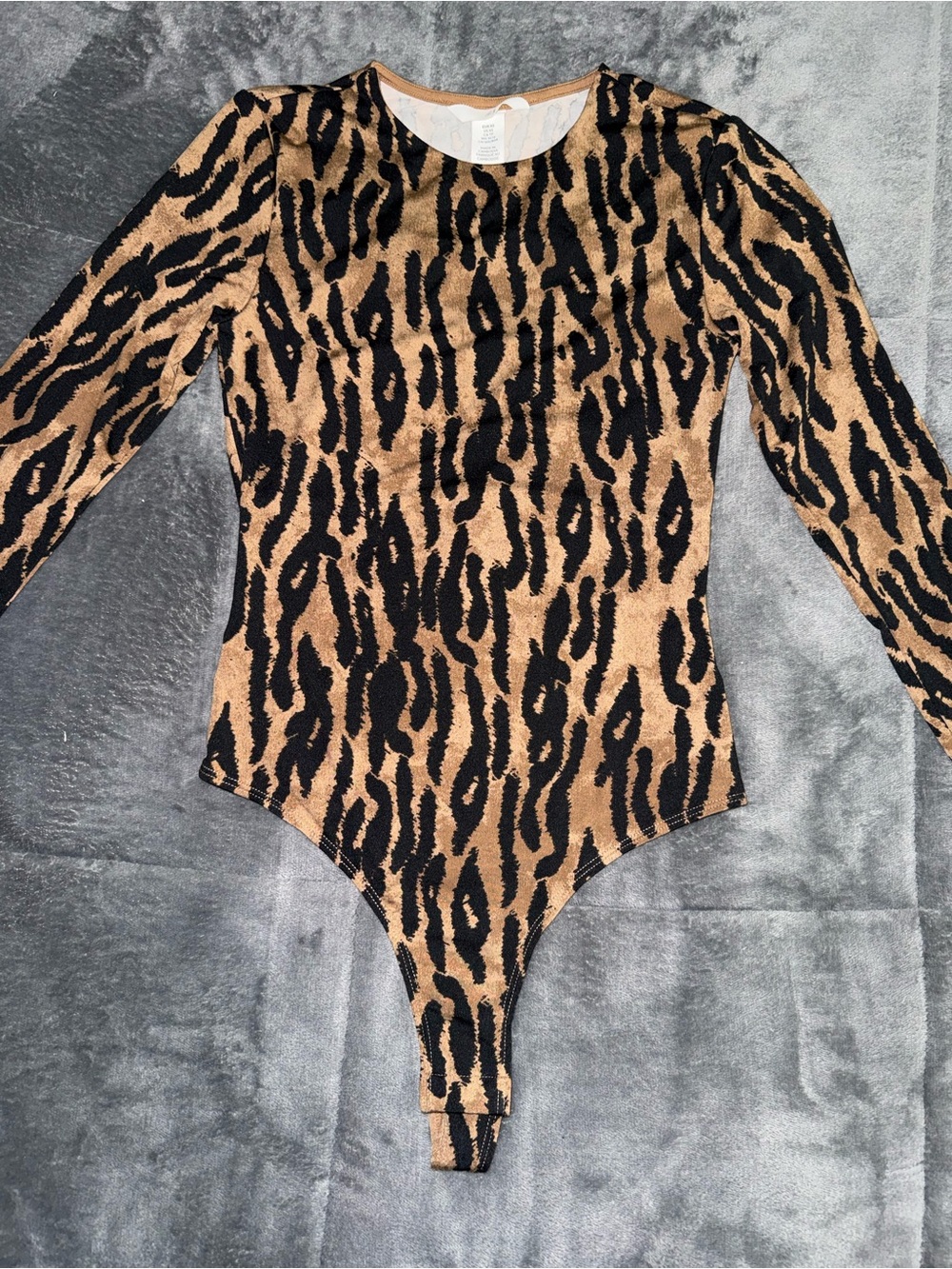 H&M Brown and Black Animal Print Long-Sleeve One-Piece Bodysuit